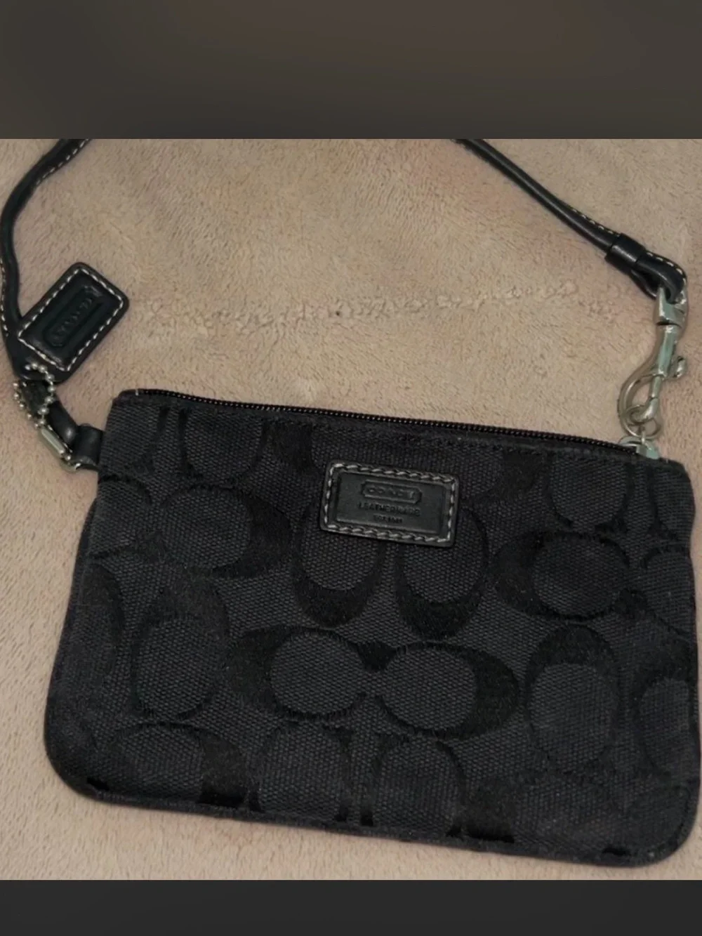 Coach Black Signature Jacquard Wristlet